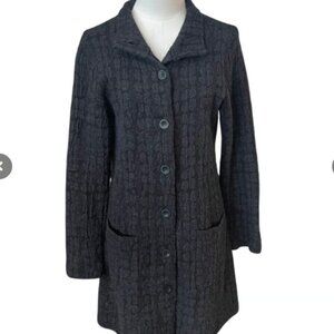 Eileen Fisher Wool Cotton Longline Jacket | Button Front Coat| Medium P